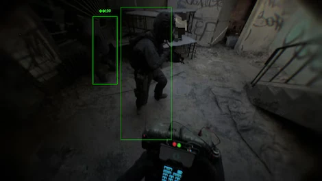 Bodycam ESP wallhack with green player boxes in a tactical indoor firefight